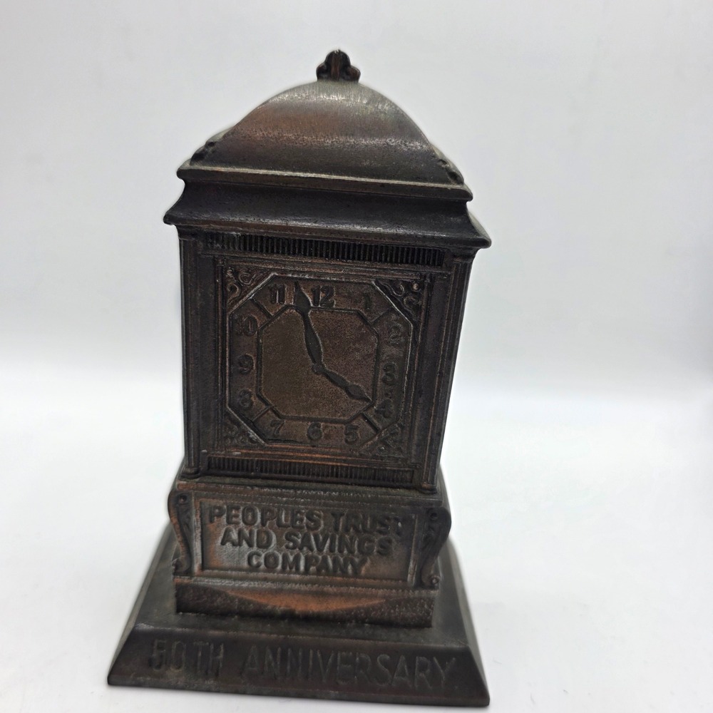 Vintage 1953 Banthrico Peoples Trust Savings 50th Anniversary Clock Coin Bank